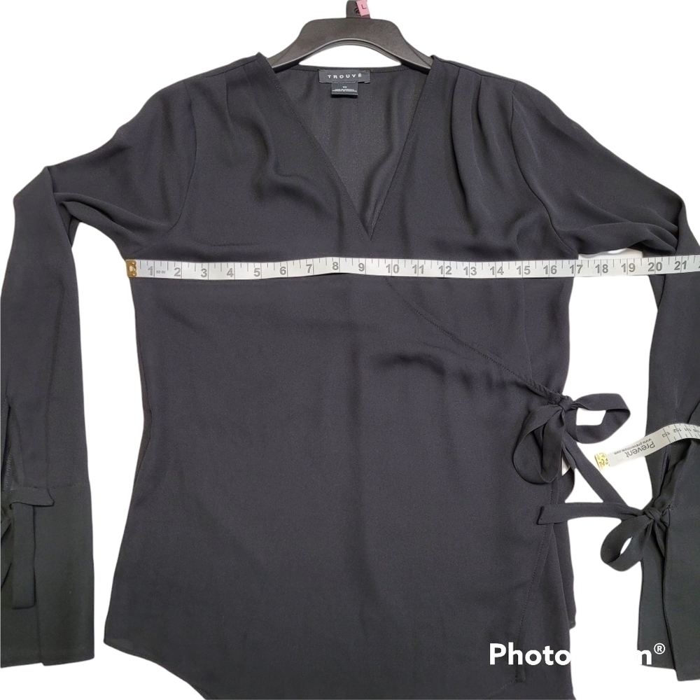 Trouve black sheer‎ long sleeve wrap top - Picture 9 of 10